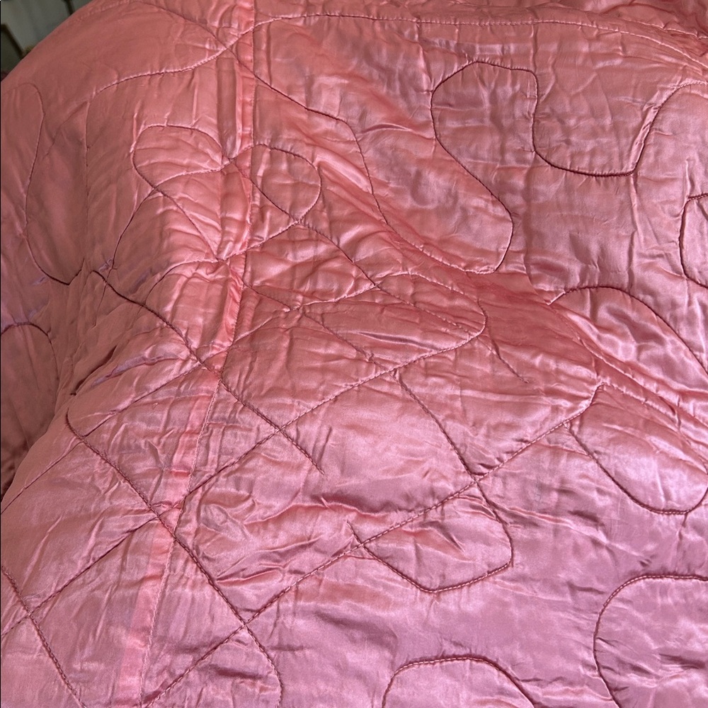 Vintage Satin Bedspread Pink Floral Roses 65” X 78” 1940s Glam Hollywood Regency - Picture 3 of 12